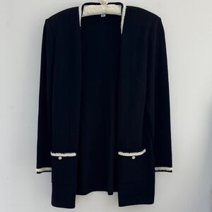 St. John Collection Black Cardigan with Cream Accents